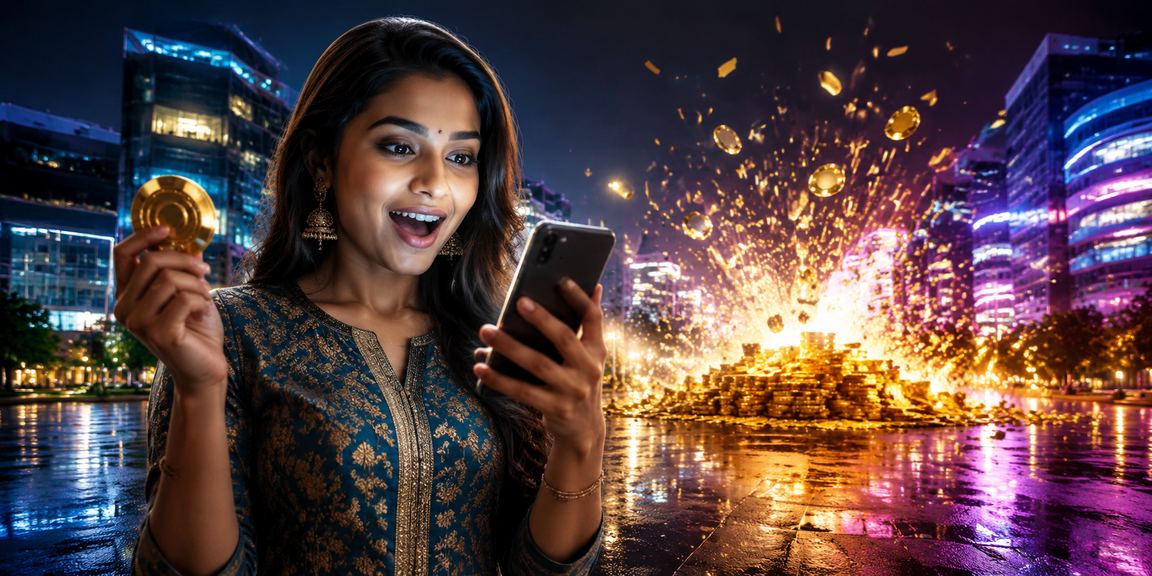 Indian woman registering on mobile casino app wearing kurti