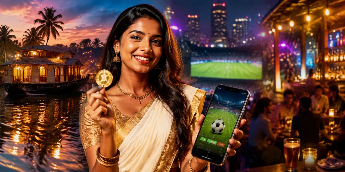 Casual player enjoying cricket betting promotions on phone by Kerala backwaters